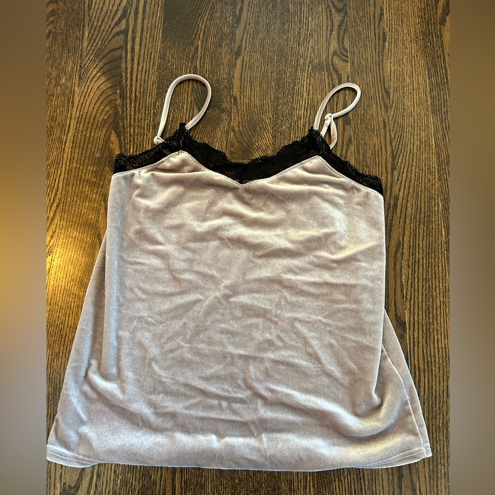 Velvet tank top with lace detailing